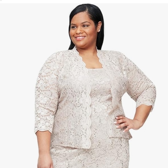 S.L. Fashions Women's Plus Size Sleeveless Tea Length Sequin Lace Jacket - Picture 4 of 8